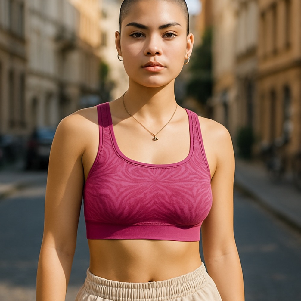 JOCKEY UNPADDED PINK PRINT SEAMLESS CRISS CROSS STRAP SPORTS BRA BRALETTE MEDIUM